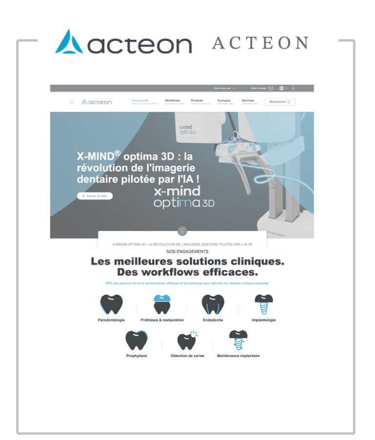 Plateforme web sur-mesure NextJS et Contentful Headless CMS développée pour le groupe médical Acteon